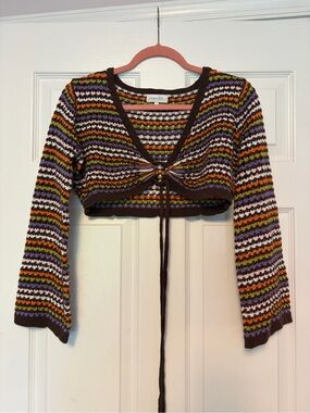 Juniper Blu Lace-Up Cropped Knit Top - Multicolor